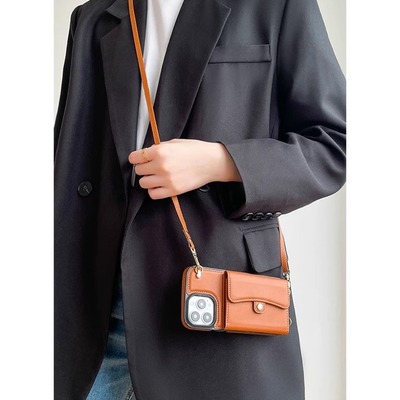 苹果17promax真皮手机壳斜跨卡包