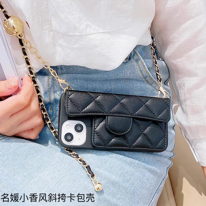 苹果16promax手机壳新款斜跨链条iphone15pro全包防摔保护套14plus背带挂绳ip13小香风菱格卡包12pm女11外壳p