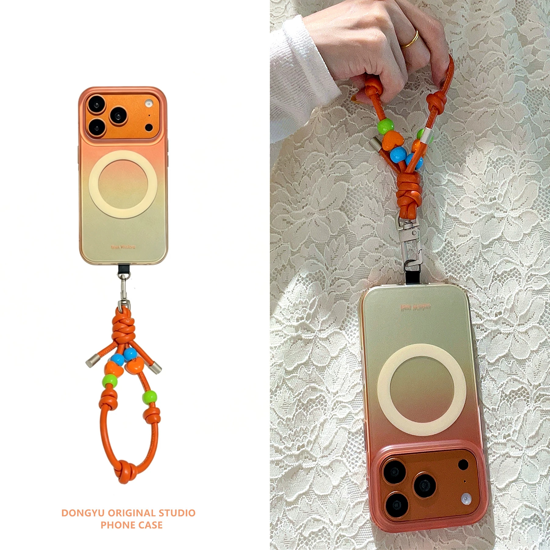 适用苹果17promax手机壳新款斜挎iphone16pro磁吸无线充电全包防摔保护套15pm带手提挂绳14高级感女渐变外壳p