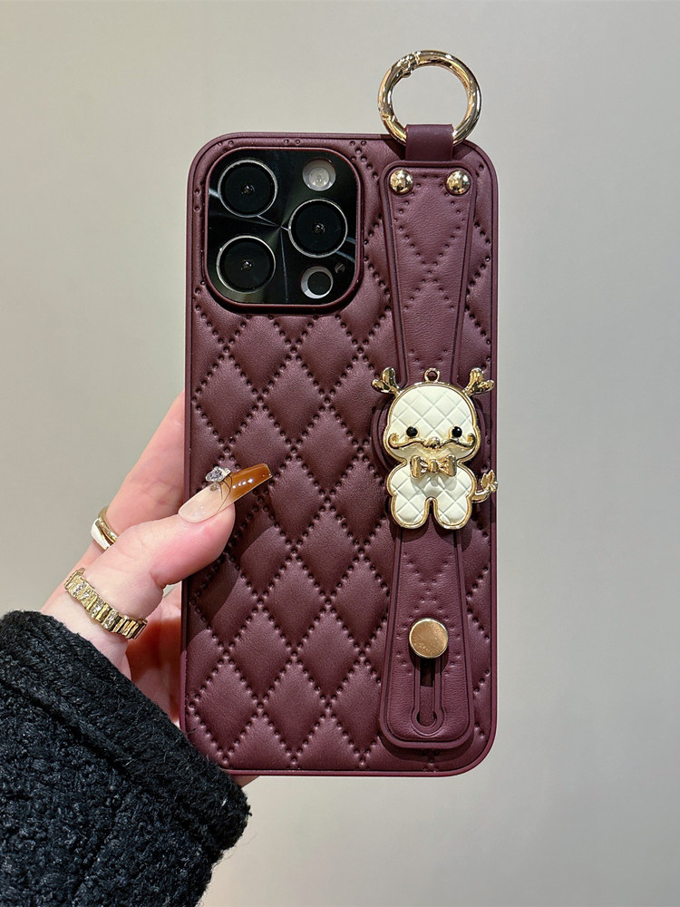 小香风兔子苹果17手机壳iphone16promax全包防摔15pro真皮腕带支架14plus斜跨挂绳13龙年保护套12女新款潮Air