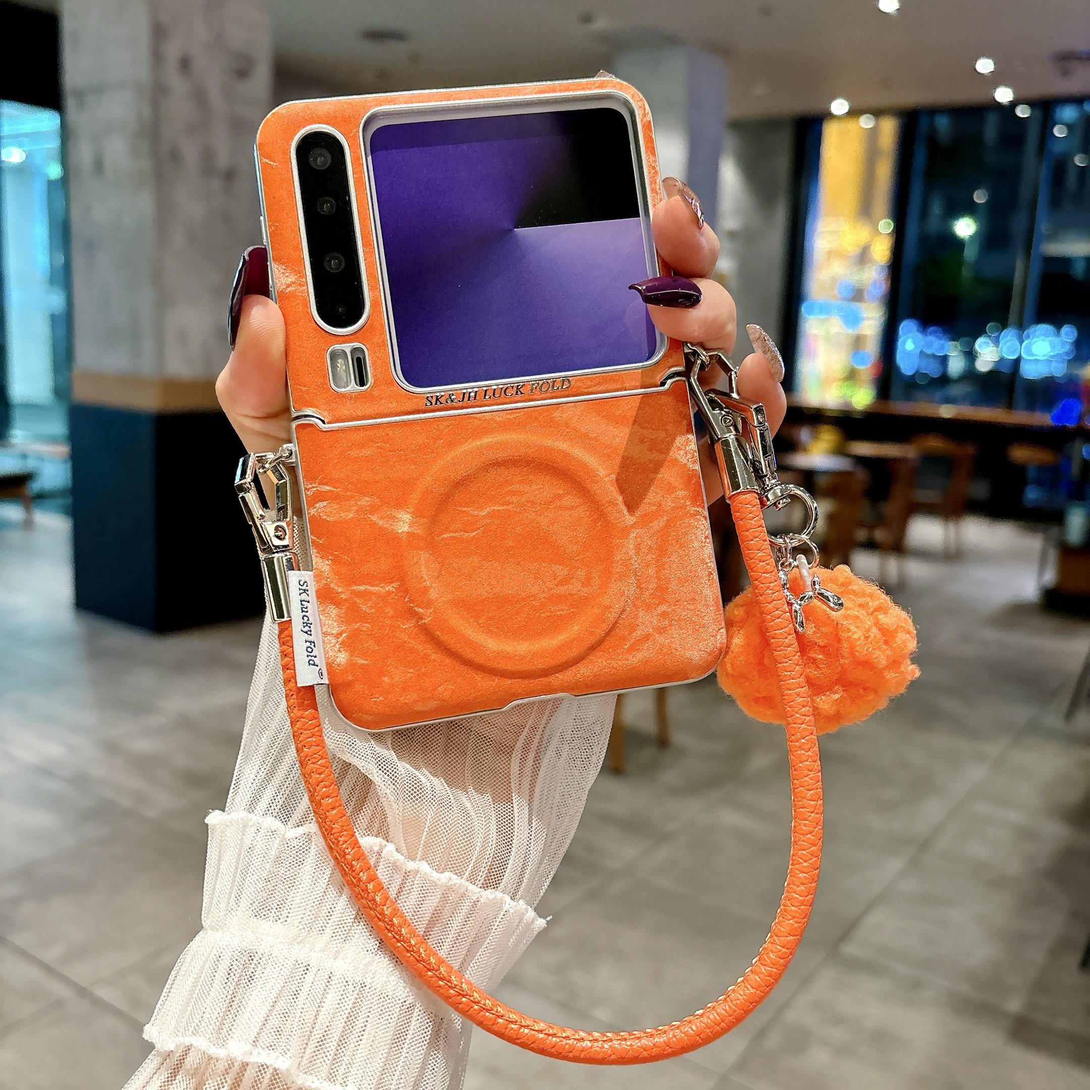 适用华为purax手机壳新款pocket2中轴全包小米mixflip2磁吸保护套荣耀magicvflip带丝巾挂绳三星折叠屏女外壳