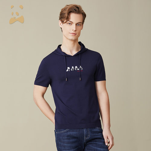 CANUDILO/卡奴迪路针织短袖T恤刺绣熊猫短袖卫衣