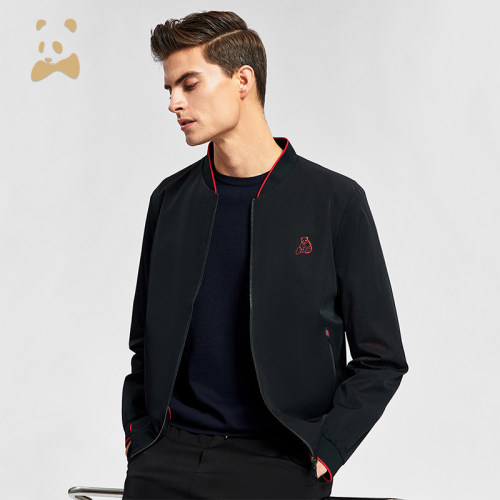 卡奴迪路熊猫棒球领锈花男夹克