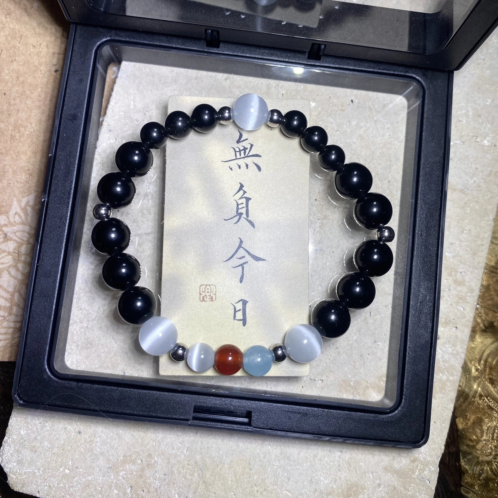 天然黑曜石红蓝配,补水情侣闺蜜可水洗简约大气款式手串