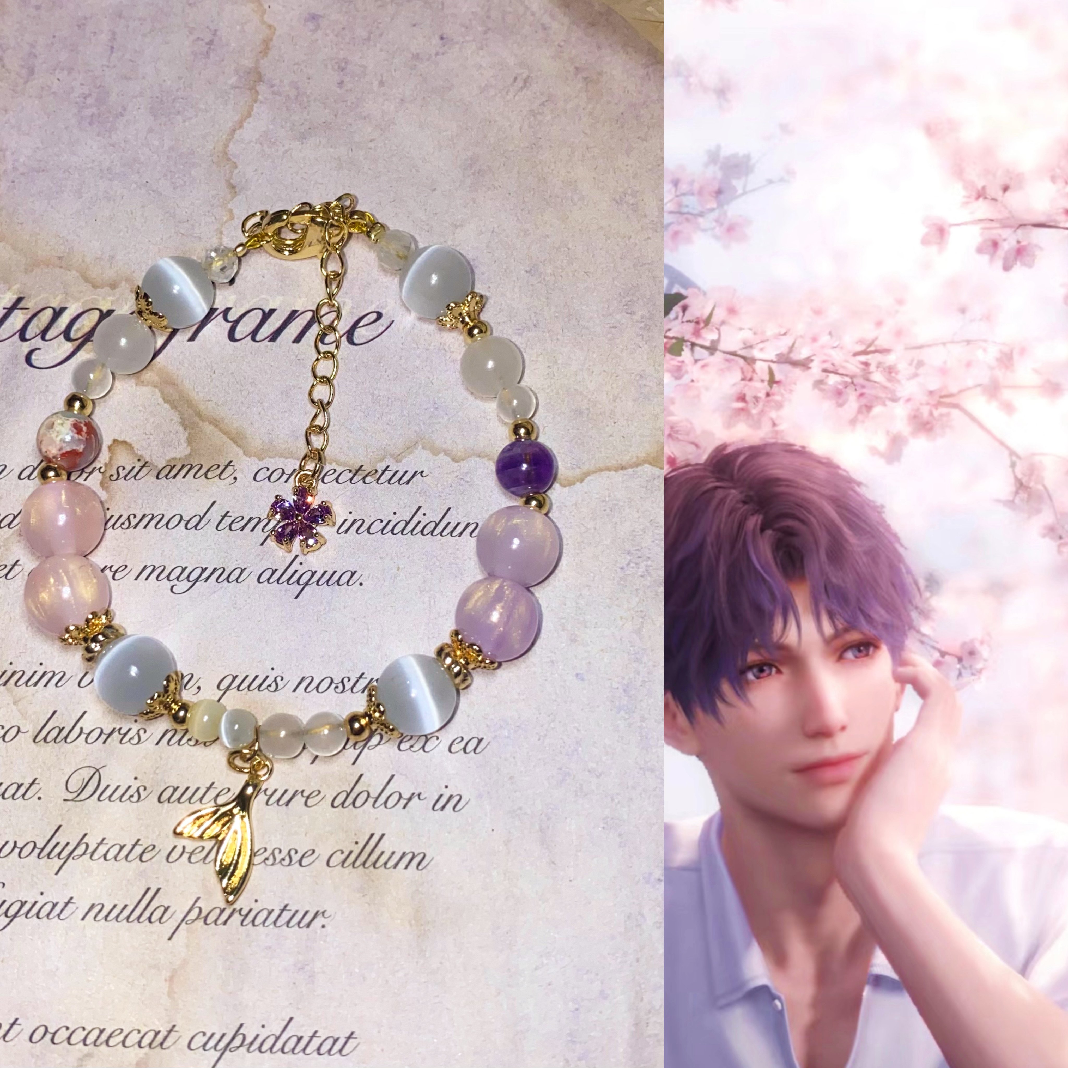 祁煜委托礼物鱼尾花落未夏温柔手作衍生手串收藏情侣恋yu深空