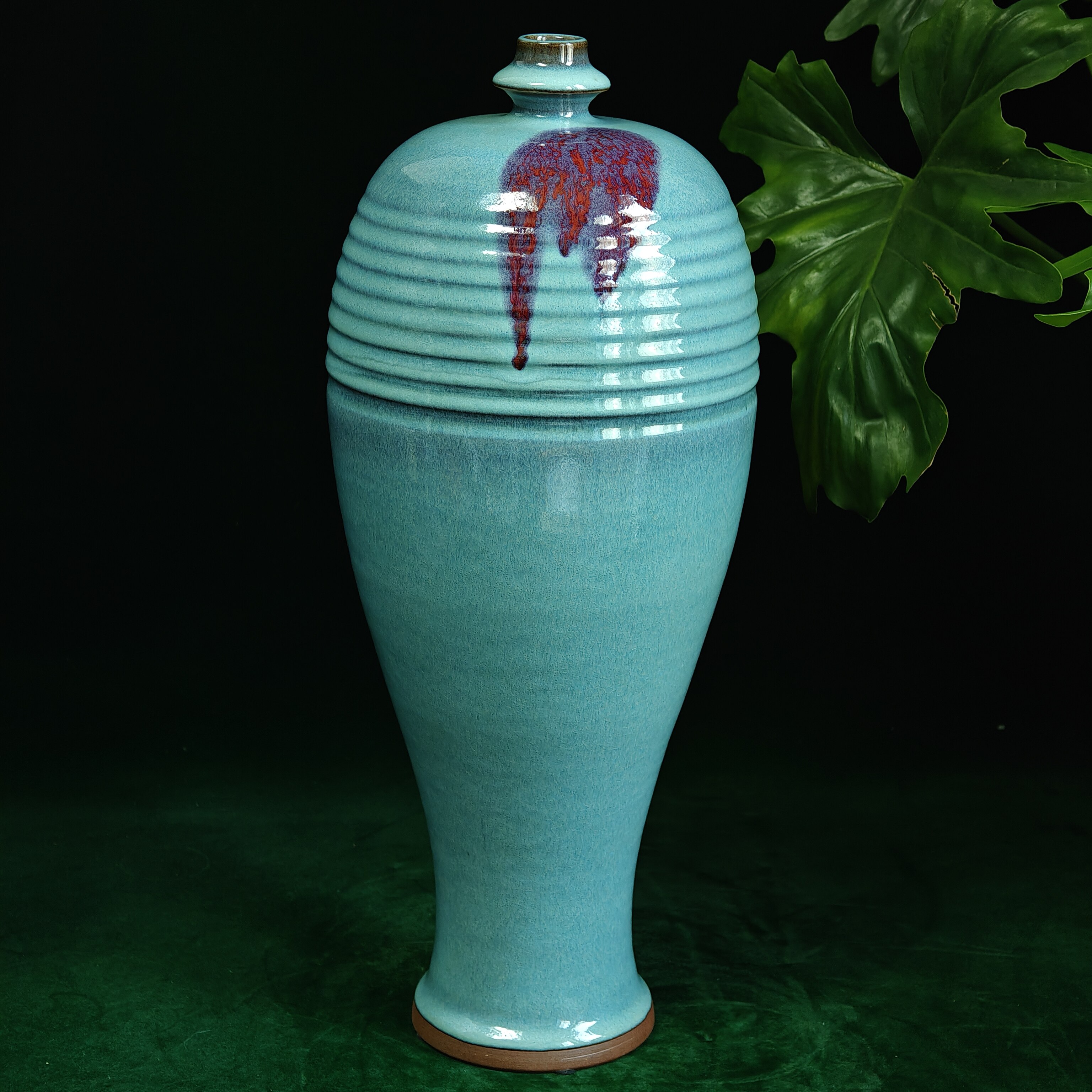 钧彩时光严选钧瓷国大师杨国政亲工宋钧点紫斑窑变精品梅瓶摆件