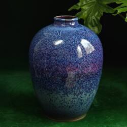 钧瓷名家晋晓红纯手工柴烧钧花鱼籽纹窑变精品冬瓜罐摆件
