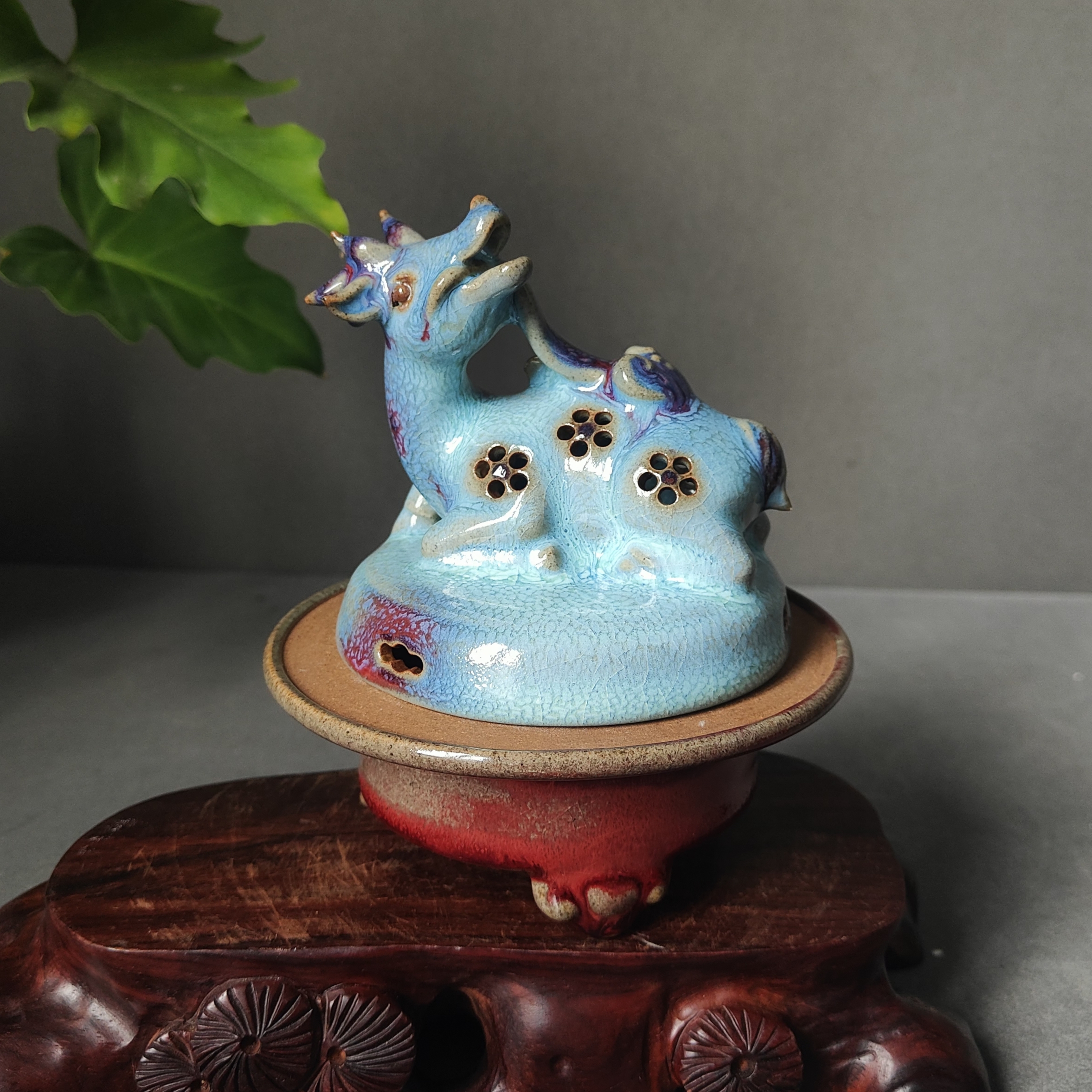 钧瓷纯手工“一鹿有你”灵鹿香薰炉香插摆件茶周边香炉