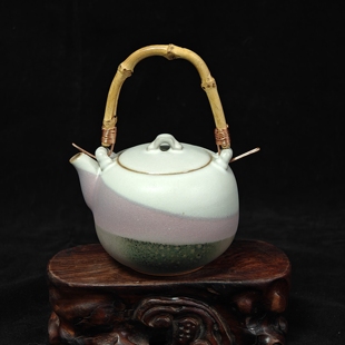钧瓷名家陈俊才手工炭烧窑变精品竹根提梁壶围炉煮茶茶壶原矿中式