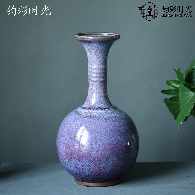 刘永召《竹节盘口瓶》富安钧窑传统匣钵煤烧钧瓷艺术品摆件陶瓷