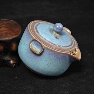 钧瓷名家陈俊才炭烧星空蓝窑变精品手抓宝瓶随行杯茶壶原矿中式