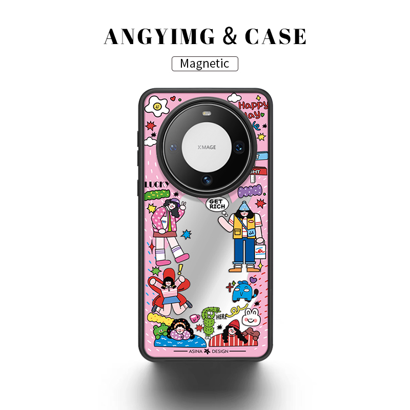 扁平女孩适用华为手机壳带支架