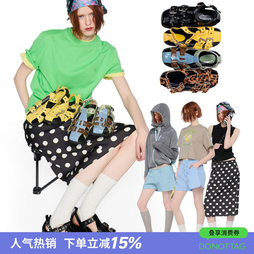 DNT/韩火火 厚底凉鞋女夏季外穿小众拼色全角度可调节罗马凉鞋