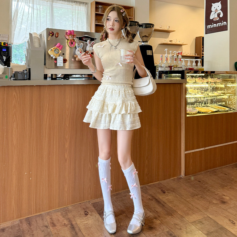 2024新款夏天蛋糕半身裙女花边高腰显瘦蕾丝甜美短裙