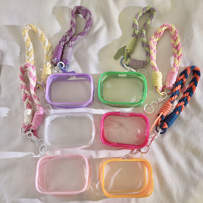 PVC手机挂件透明痛包编织带麻花短款挂绳适用于手机壳多功能可收纳钥匙蓝牙耳机套学生零钱袋ccd便携手腕女款