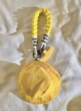 时尚百搭黄色条纹帽子包挂件编织尼龙短款手绳适用于手机壳百搭简约学生苹果蓝牙耳机收纳ccd便携手腕带女款