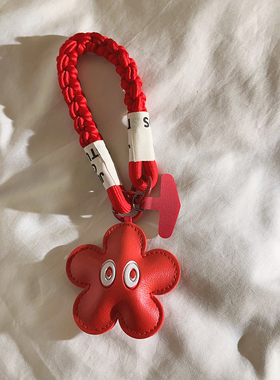 高级感时尚趣味卡通皮质红色花朵眼睛挂件编织带尼龙短款挂绳适用于手机壳可爱背包配饰钥匙扣ccd便携手腕带