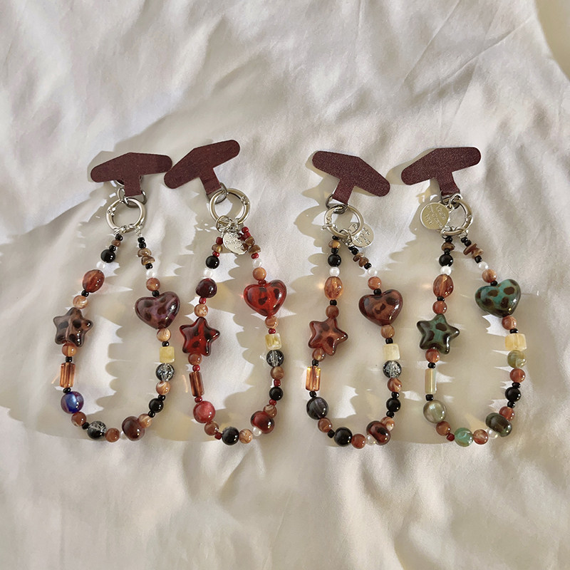 潮流秋冬个性复古设计串珠手链适用于手机壳挂件手提防丢手机链美拉德网红女款钥匙扣挂链ccd便携短款挂绳H89