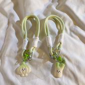 创意渐变绿大蒜小葱挂饰卡通编织手绳通用华为苹果小米OPPOVIVO手机壳便携手腕带手提手拎新款 防丢钥匙扣挂绳