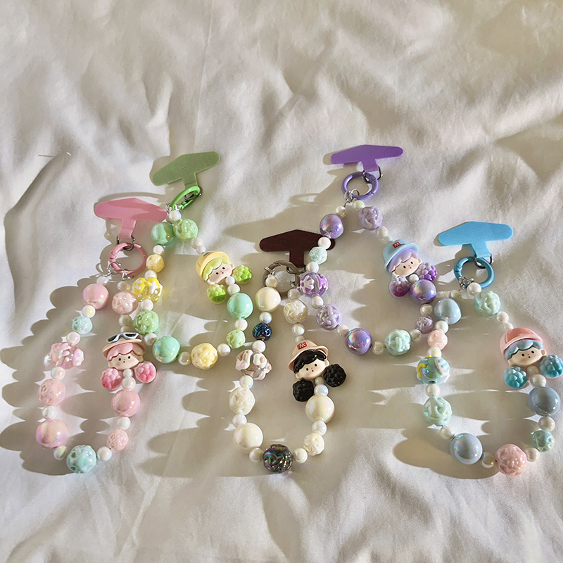 高颜值可爱卡通串珠手链挂件适用于手机壳多功能手提防丢手机链趣味ins少女心钥匙扣ccd便携短款手环腕带G84