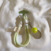 立体绿色网球拍编织手绳适用于通用手机壳DIY手机配饰便携钥匙耳机潮流可爱吊坠挂饰日韩ins网红女款 手机挂绳