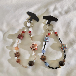 创意复古混搭串珠手链适用于手机壳百搭ins女款 手腕挂饰耳机套通用ccd相机便携挂绳手提防丢女188 手机链短款