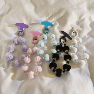 韩系ins毛茸茸串珠手链苹果华为小米OPPO 挂链学生车钥匙耳机挂饰便携腕带694 VIVO手机壳百搭少女心秋冬新款