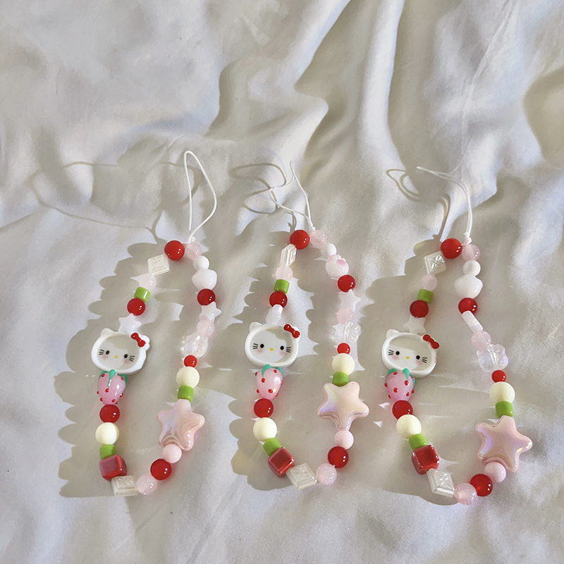 少女心ins可爱卡通串珠手链适用于手机壳百搭趣味网红手机挂饰钥匙扣耳机套便携挂绳手腕带ccd拍立得挂链D64