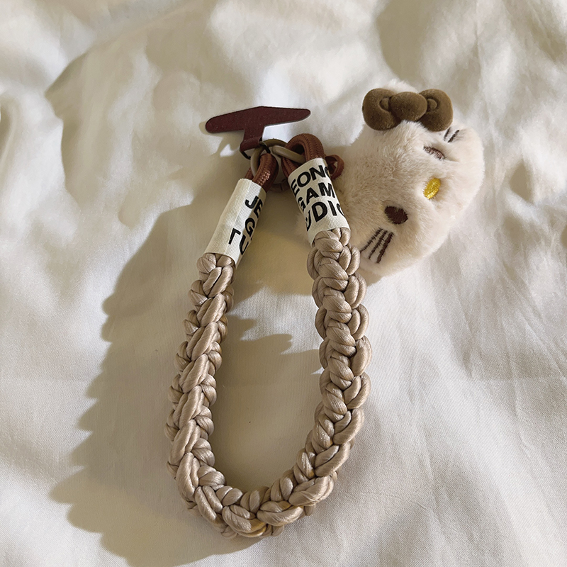 公仔咖色绒结KT猫手机壳挂饰挂绳