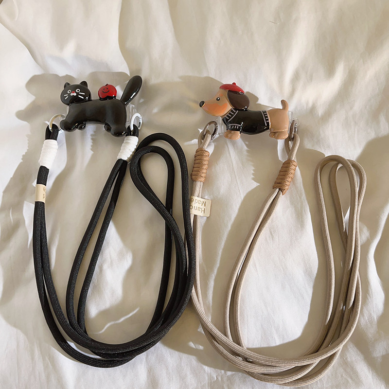 可爱卡通立体腊肠狗背夹手机壳编织尼龙斜跨长绳DIY潮流网红ins女款手机配饰户外挂绳侧背带便携挂脖防摔挂件,3C数码配件,手机挂件/手机链,淘宝优惠券,粉丝福利购,淘宝优惠卷