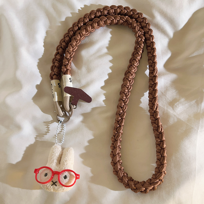 可爱立体红眼镜米菲兔编织斜跨长绳适用手机壳日韩卡通百搭ins女款手机挂饰ccd侧背挂脖户外便携挂绳手机挂件