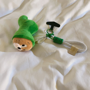 趣味动漫毛绒绿毛毛虫杰瑞公仔编织短款手绳适用于手机壳百搭可爱女款学生包包挂饰钥匙扣ccd耳机套便携挂链