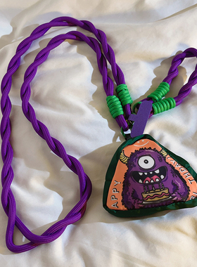 趣味创意立体收纳紫色怪兽三角包编织尼龙挂绳适用于手机壳斜跨长绳侧背挂脖百搭网红男女款手机挂饰户外手环