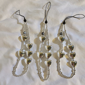 小众少女风银色爱心手链条手工串珠链高级感挂饰ccd相机链手机壳挂绳手绳短款 腕带防丢手提手拎挂链饰品潮款