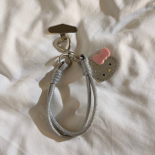 立体卡通旋转扣银色KT猫头编织尼龙挂绳适用于手机壳可爱女款 便携钥匙扣耳机套轻奢百搭手机挂绳腕带手环挂饰
