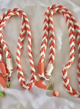 ins风小清新黄橘子挂饰尼龙线材编织长挂绳手机链适用于手机壳百搭女款户外防丢通用ccd相机斜跨侧肩便携挂脖