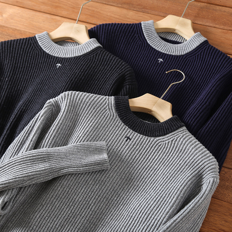 英军箭头复古冷衫日韩纺织手工针男士厚款羊毛针织衫圆领套头毛衣