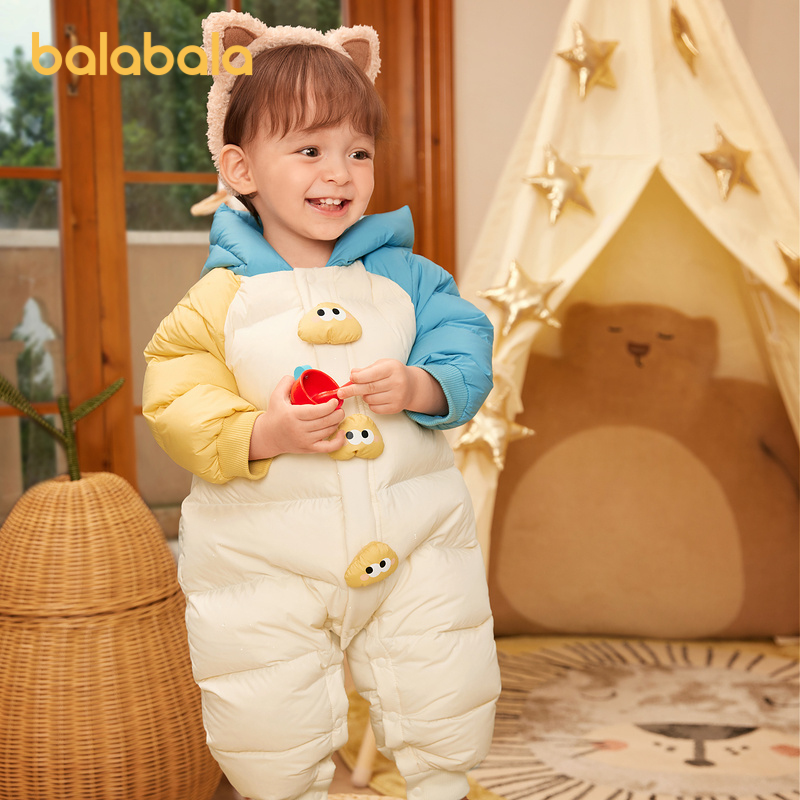 巴拉巴拉婴儿羽绒服冬季宝宝连体衣男女童冬季哈衣爬服百搭新款萌