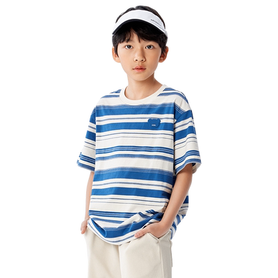 巴拉巴拉童装短袖条纹t恤男童百搭夏装新款亲子纯棉打底上衣女酷