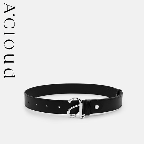 时髦a字扣头层box纹牛皮宽腰带