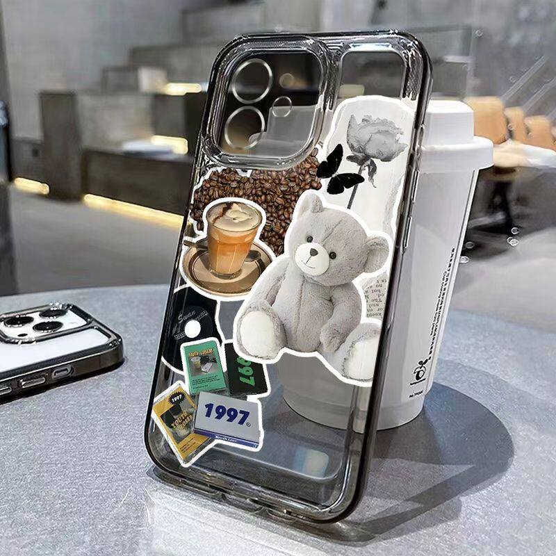 咖啡小熊标签适用于苹果16/15pro手机壳14promax新款