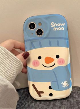 卡通围巾雪人适用于红米k70手机壳k60k50k40k30全包note13/12/11新款小米14/15防摔civi4pro时尚turbo3保护套