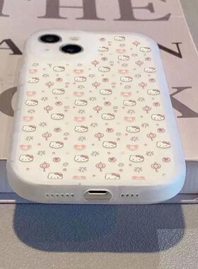 清新卡通KT猫适用于苹果12/13手机壳14/15promax新款iphone11磨砂半透明xs/xr防摔mini时尚8plus女7/6s保护套