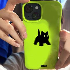 小众简约黑猫适用vivoy35手机壳y52s/y70s/y78防摔s12/s17/s18全包x70x80x90软IQOOneo9/8/7荧光绿u5e保护套