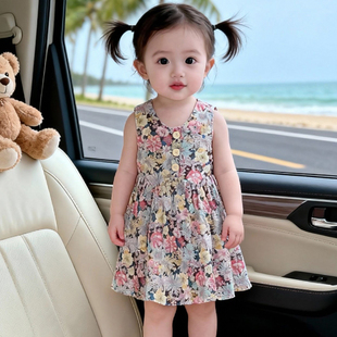 碎花无袖连衣裙女童夏装超仙裙子2026韩版可爱中长款夏季印花童装