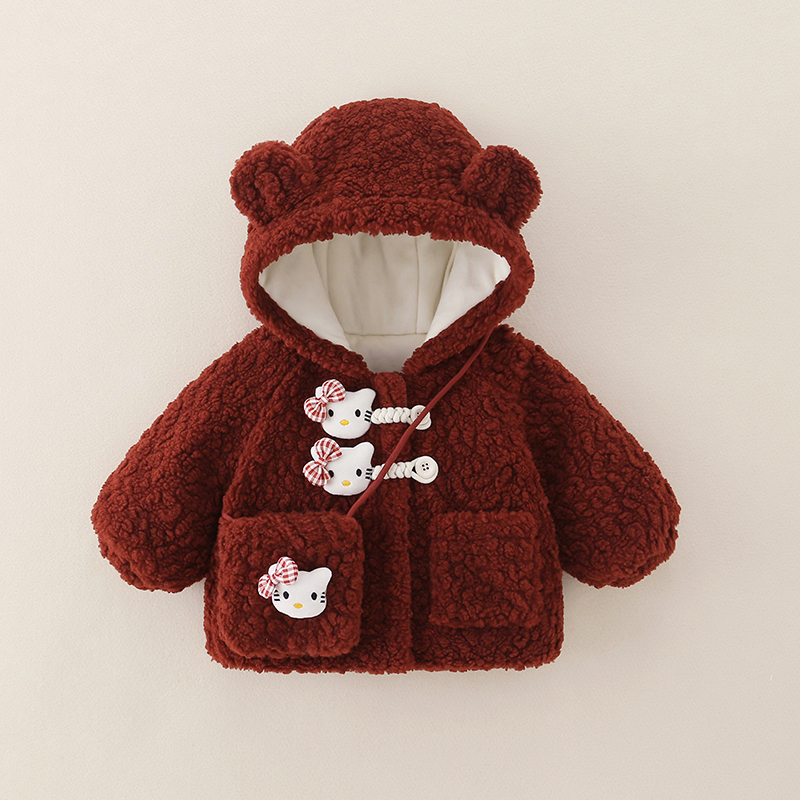 女童秋冬季加绒外套2025新款羊羔绒加厚连帽冬装女宝宝时髦毛毛衣