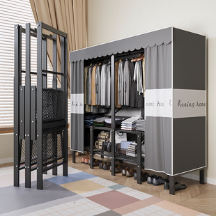 简易衣柜家用卧室布衣柜结实耐用折叠全钢制出租房用衣橱收纳柜子