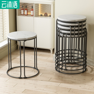 凳子可叠放圆凳家用加厚餐凳简易备用凳子商用仿岩板铁艺凳子收纳