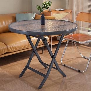 云沐语折叠方桌圆桌玻璃茶桌阳台小茶桌多功能折叠茶几家用桌子