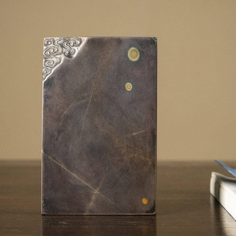 清代云纹带眼端砚（红木嵌玉砚盒）古玩古董收藏书房桌面摆件砚台